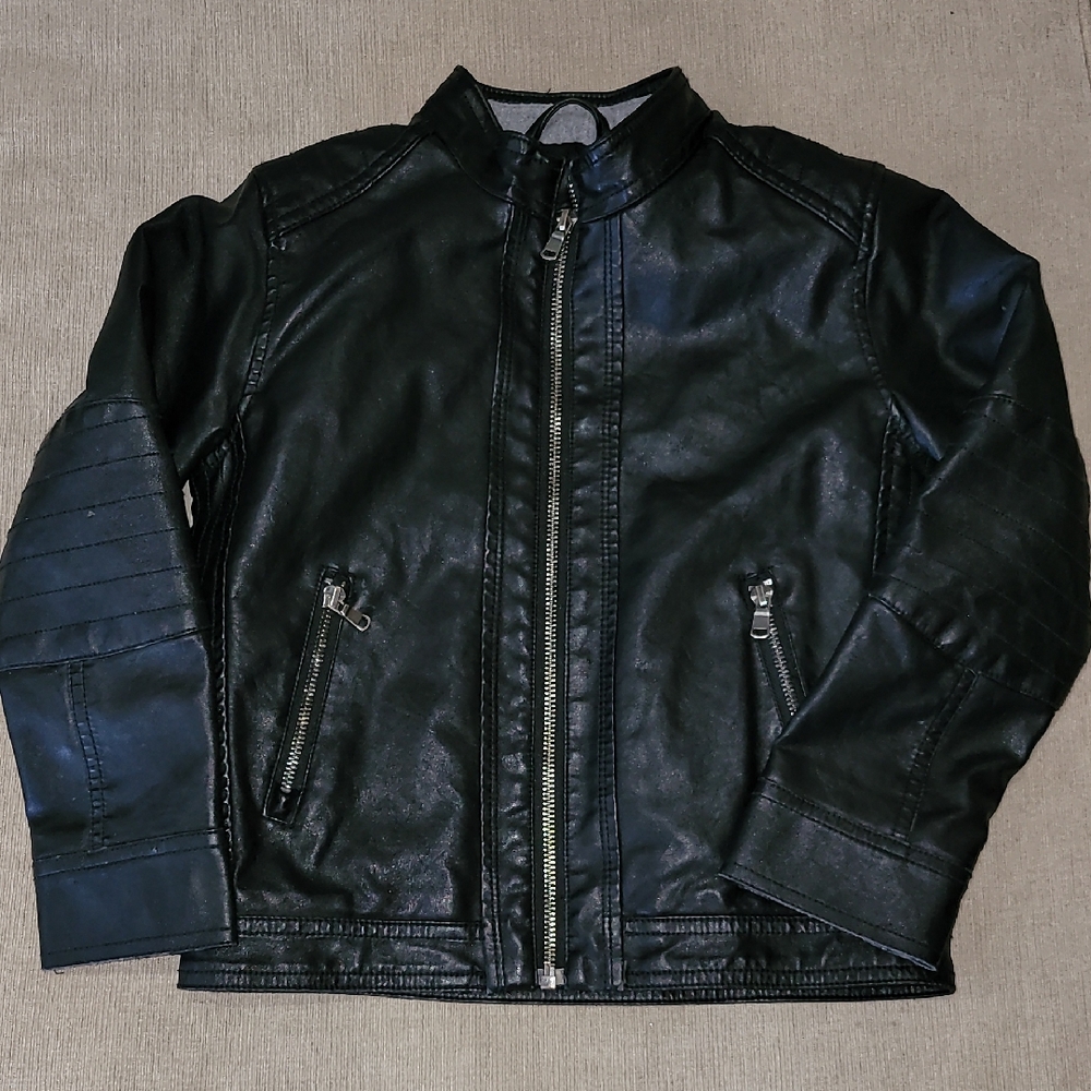 H&M Black Faux Leather Bomber Jacket with Hood
